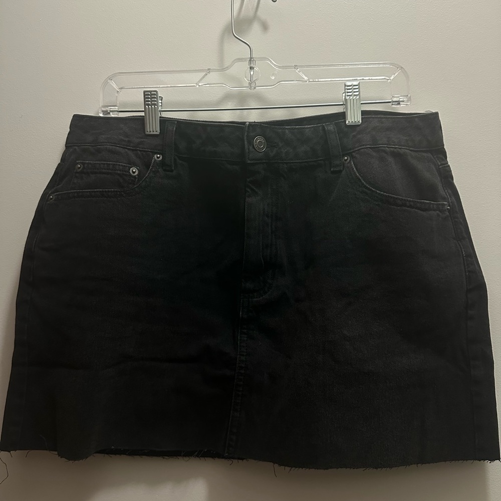 Black denim mini skirt